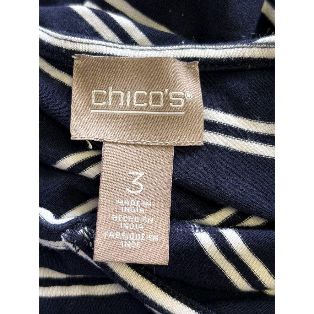 Chico's Nautical Sailing Dress Size 3 US XL Navy Striped Stretch Preppy Beachy - Picture 3 of 7